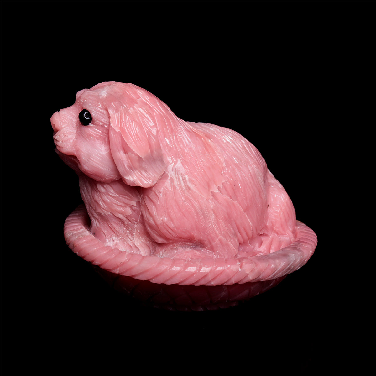 6.5" Pink Opal Crystal Dog Figurine Quartz Animal Carvings