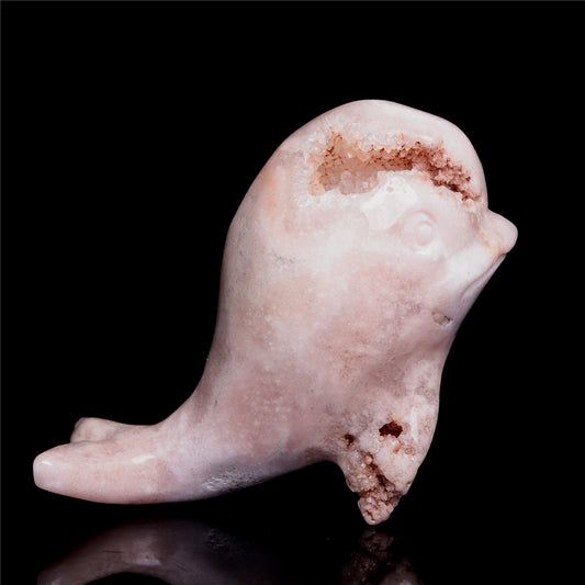 4" Pink Amethyst Crystal Whale Figurine Quartz Animal Carvings