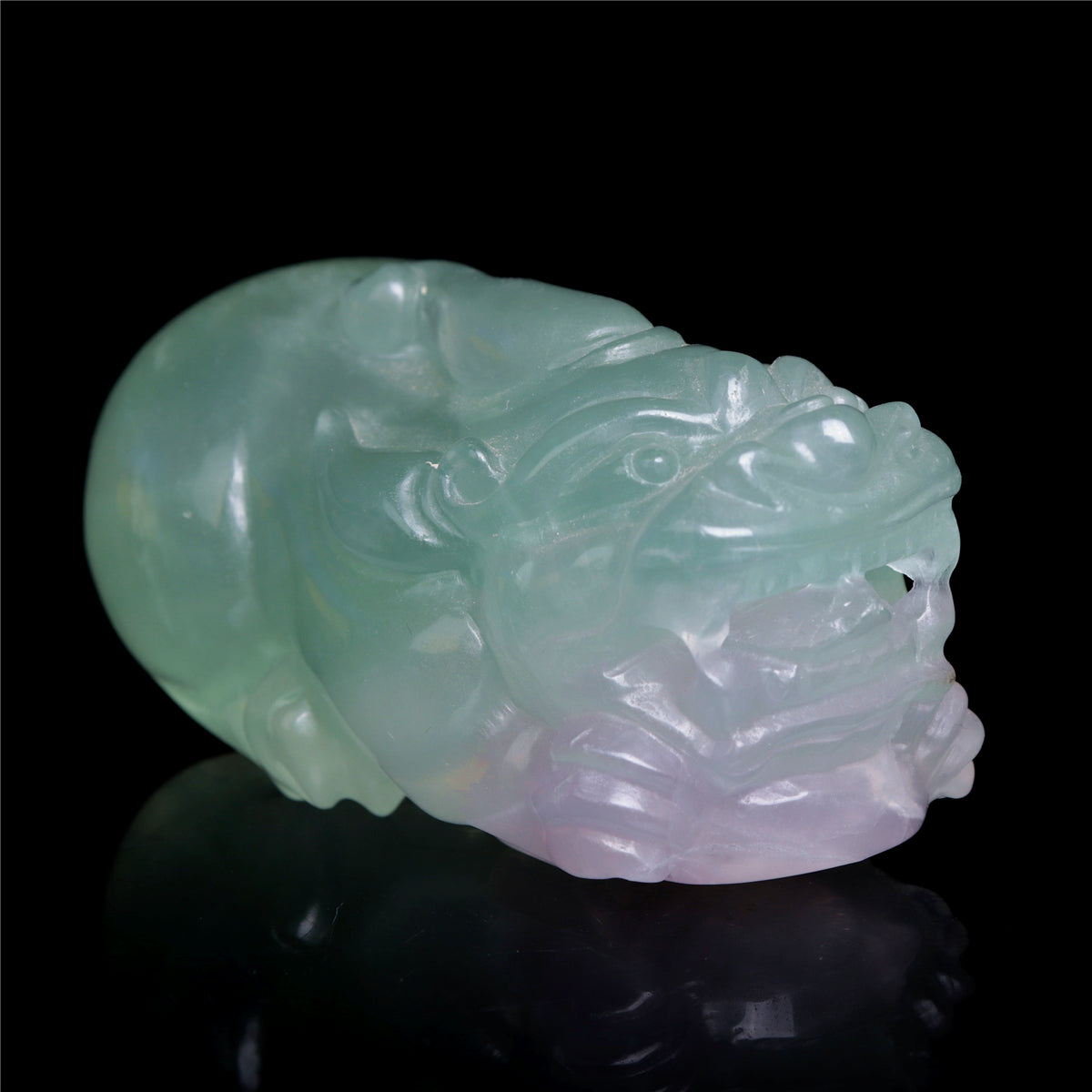 4" Fluorite Crystal Pixiu Figurine Quartz Animal Carvings