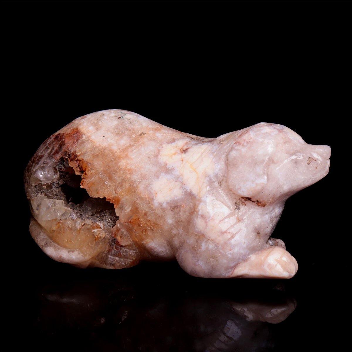 4" Pink Amethyst Crystal Dog Figurine Quartz Animal Carvings