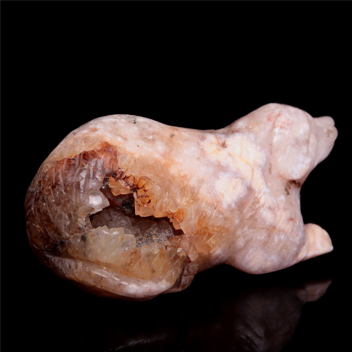 4" Pink Amethyst Crystal Dog Figurine Quartz Animal Carvings
