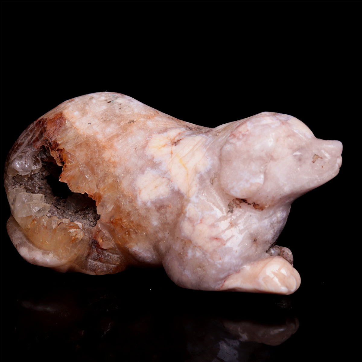 4" Pink Amethyst Crystal Dog Figurine Quartz Animal Carvings