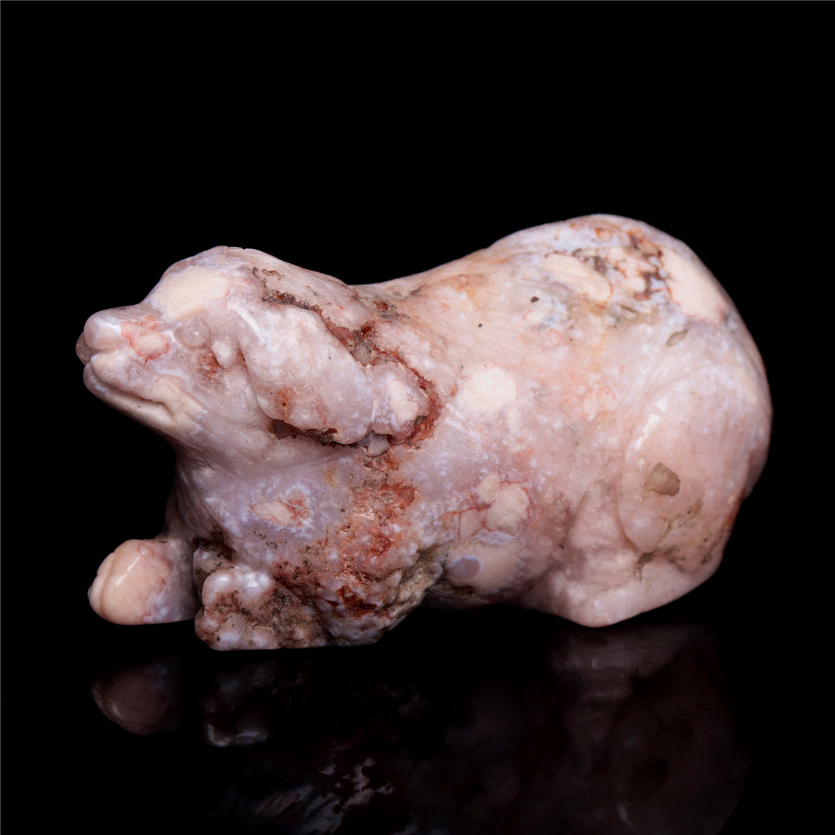 4" Pink Amethyst Crystal Dog Figurine Quartz Animal Carvings