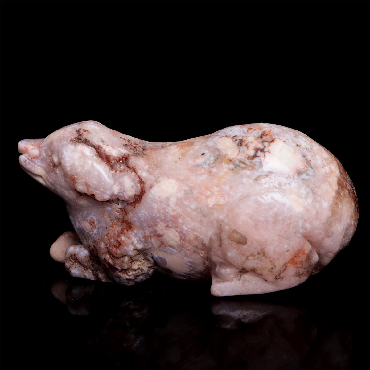 4" Pink Amethyst Crystal Dog Figurine Quartz Animal Carvings