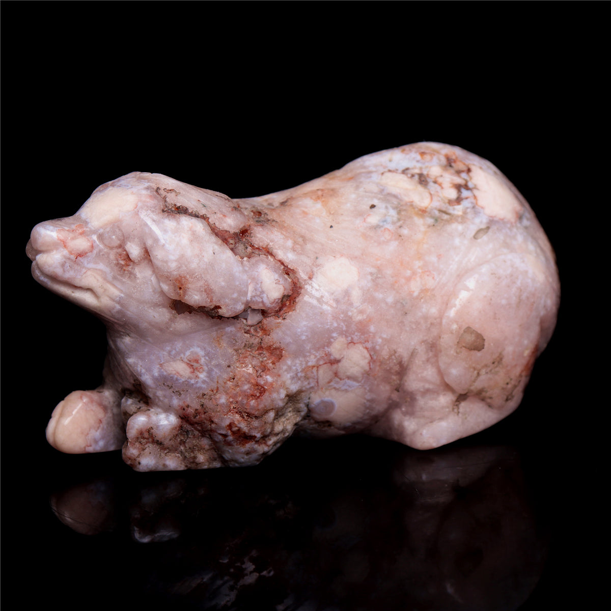 4" Pink Amethyst Crystal Dog Figurine Quartz Animal Carvings