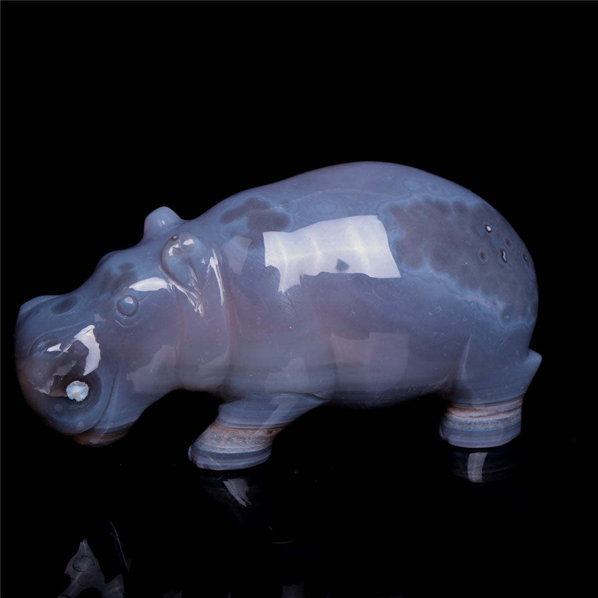 4.5" Druzy Agate Crystal Hippo Figurine Quartz Animal Carvings