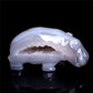 4" Druzy Agate Crystal Hippo Figurine Quartz Animal Carvings