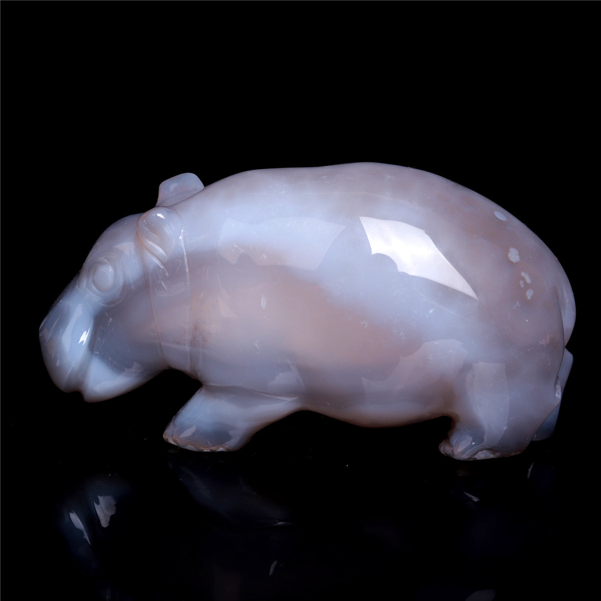 4" Druzy Agate Crystal Hippo Figurine Quartz Animal Carvings