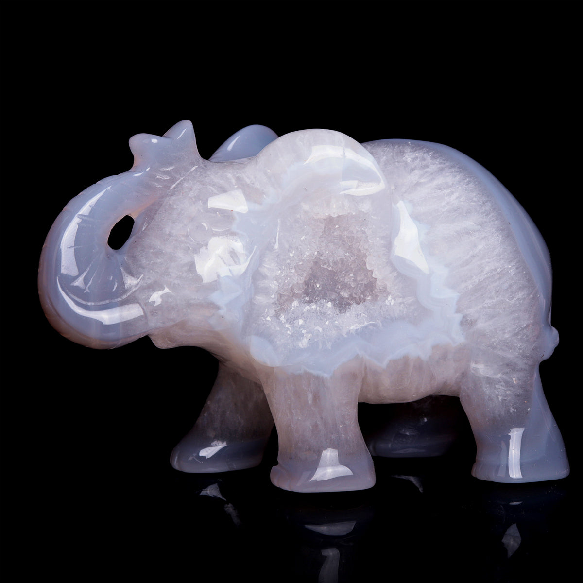 4.5" Druzy Agate Crystal Elephant Figurine Quartz Animal Carvings