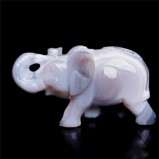 4" Druzy Agate Crystal Elephant Figurine Quartz Animal Carvings