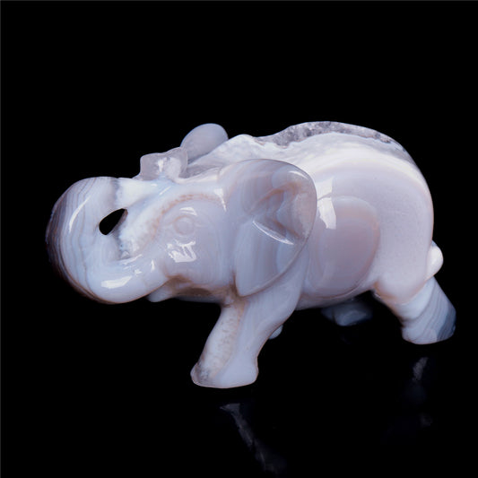 4" Druzy Agate Crystal Elephant Figurine Quartz Animal Carvings