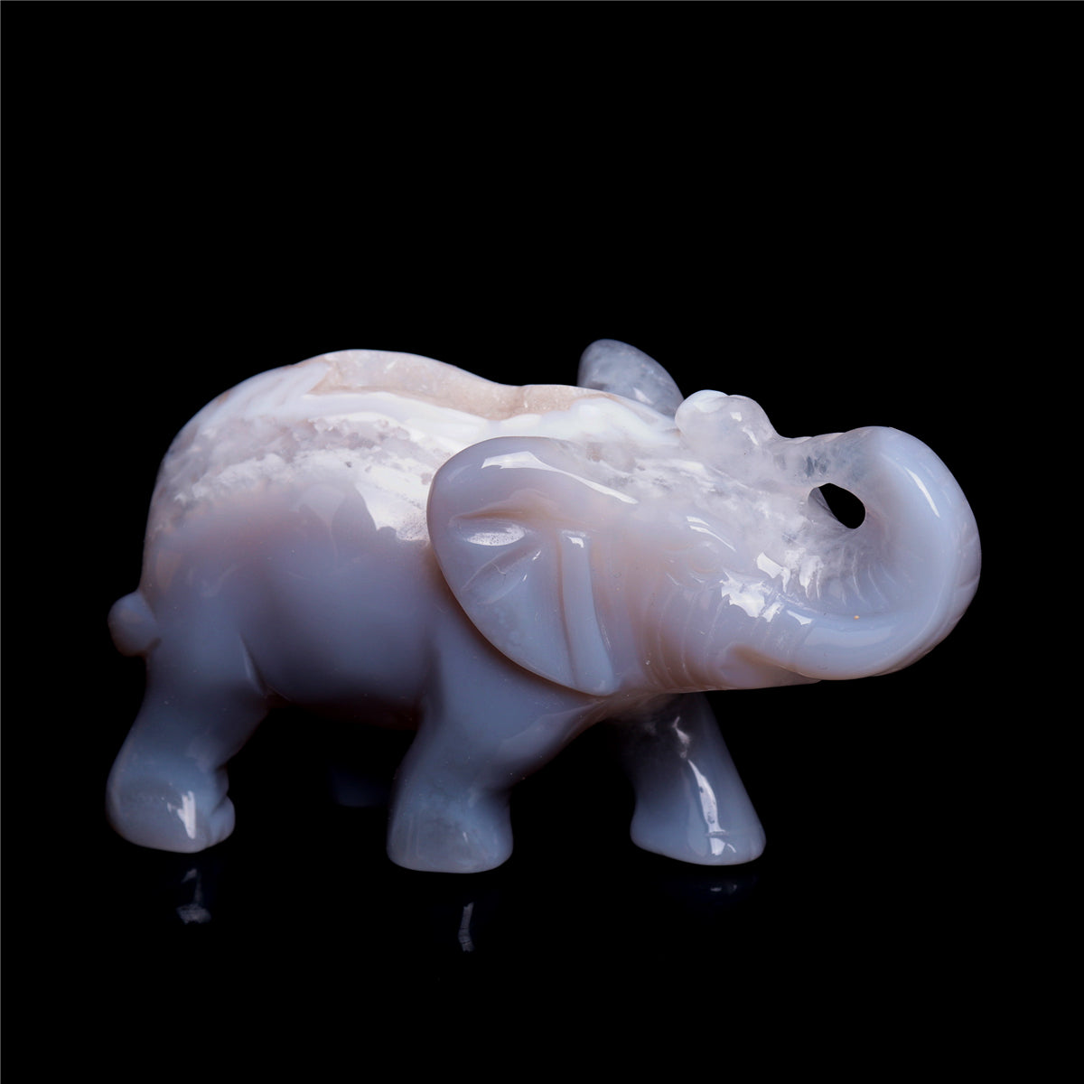 4" Druzy Agate Crystal Elephant Figurine Quartz Animal Carvings