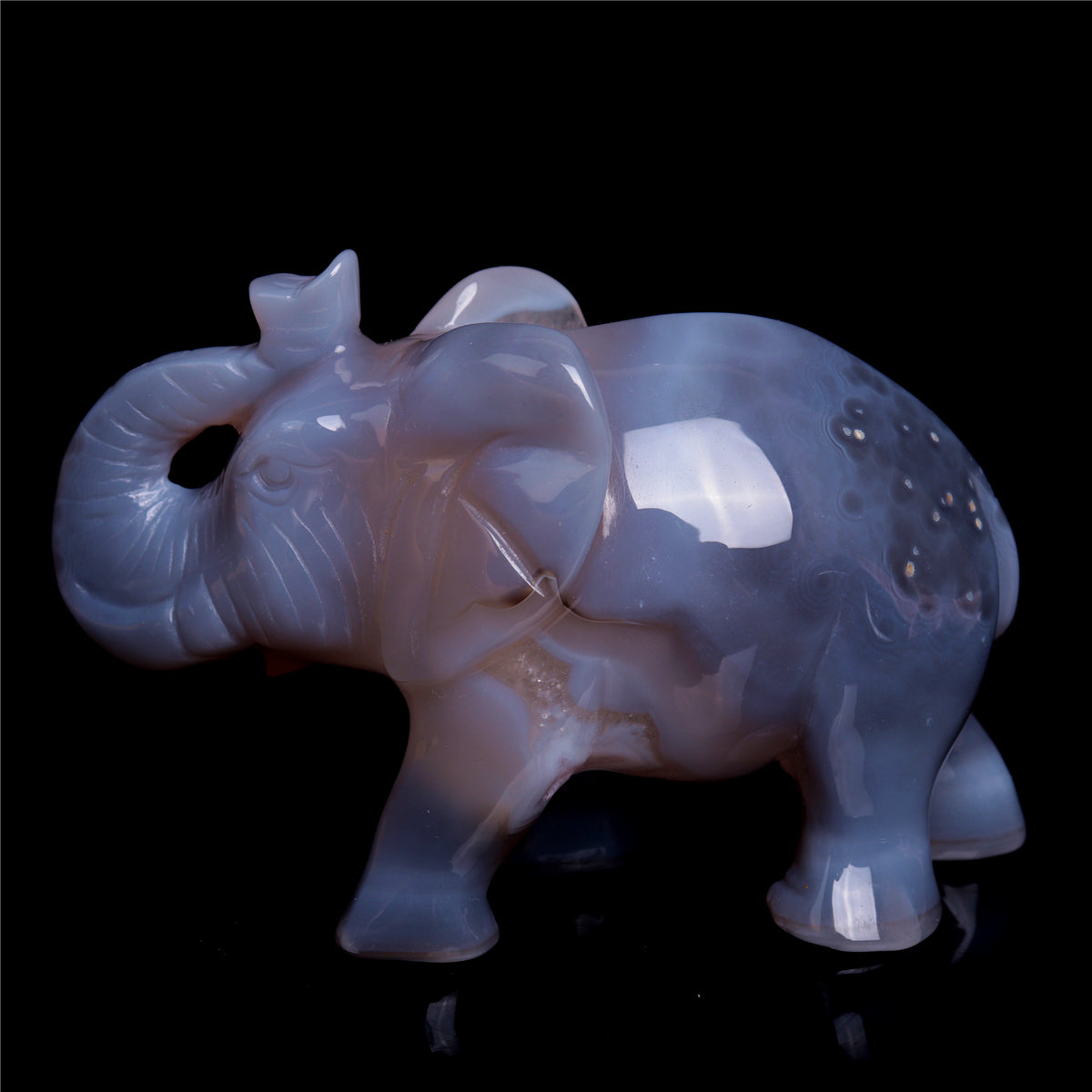 4" Druzy Agate Crystal Elephant Figurine Quartz Animal Carvings