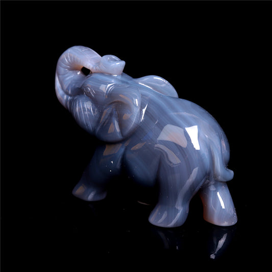 3" Druzy Agate Crystal Elephant Figurine Quartz Animal Carvings