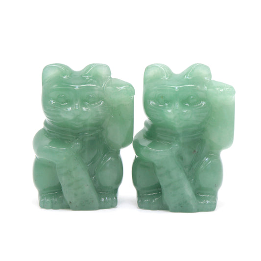 Carved Natural Green Aventurine Crystal Lucky cat Statue Decorate Gift