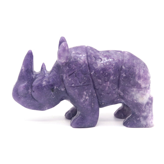 Hand Carved Lilac Rhino carving Statue Crystal Healing Quartz