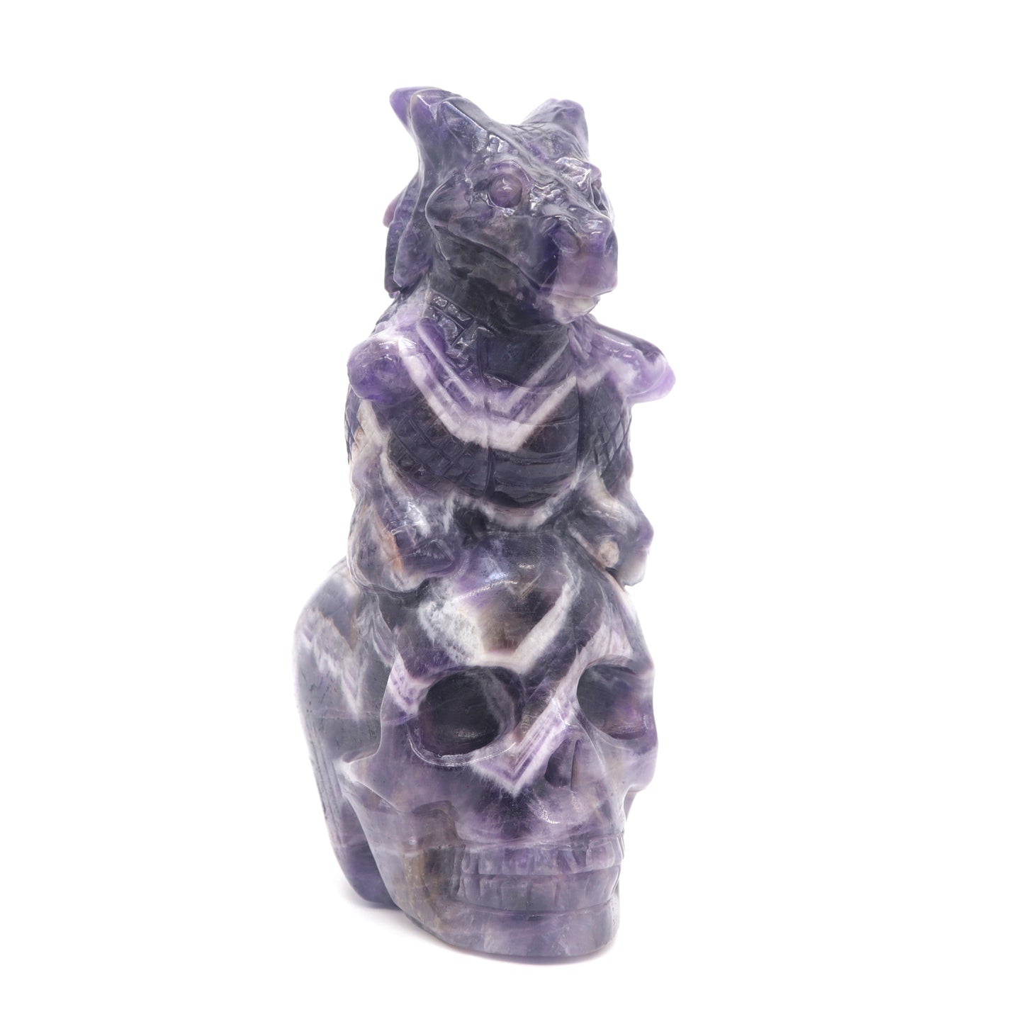 6" Natural Dream Amethyst Dinosaur Skull Figurine Realistic Crystal Healing