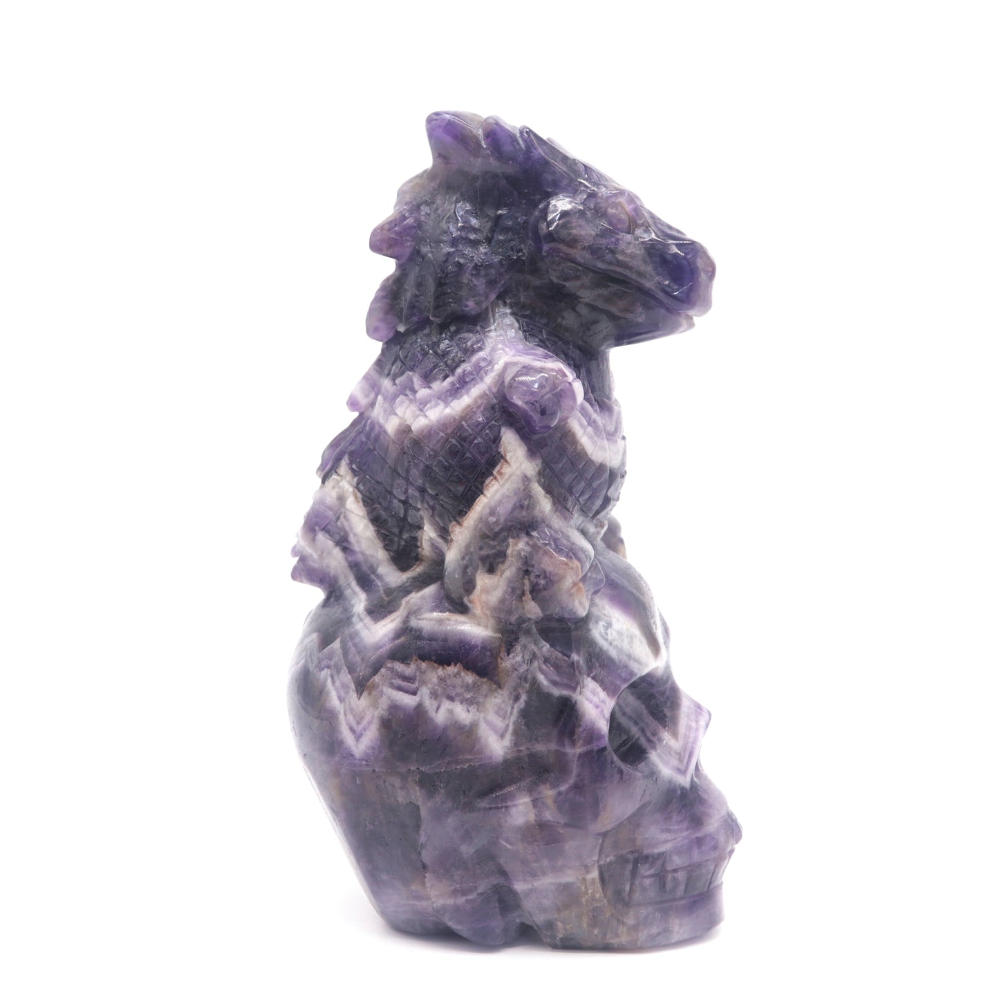 6" Natural Dream Amethyst Dinosaur Skull Figurine Realistic Crystal Healing