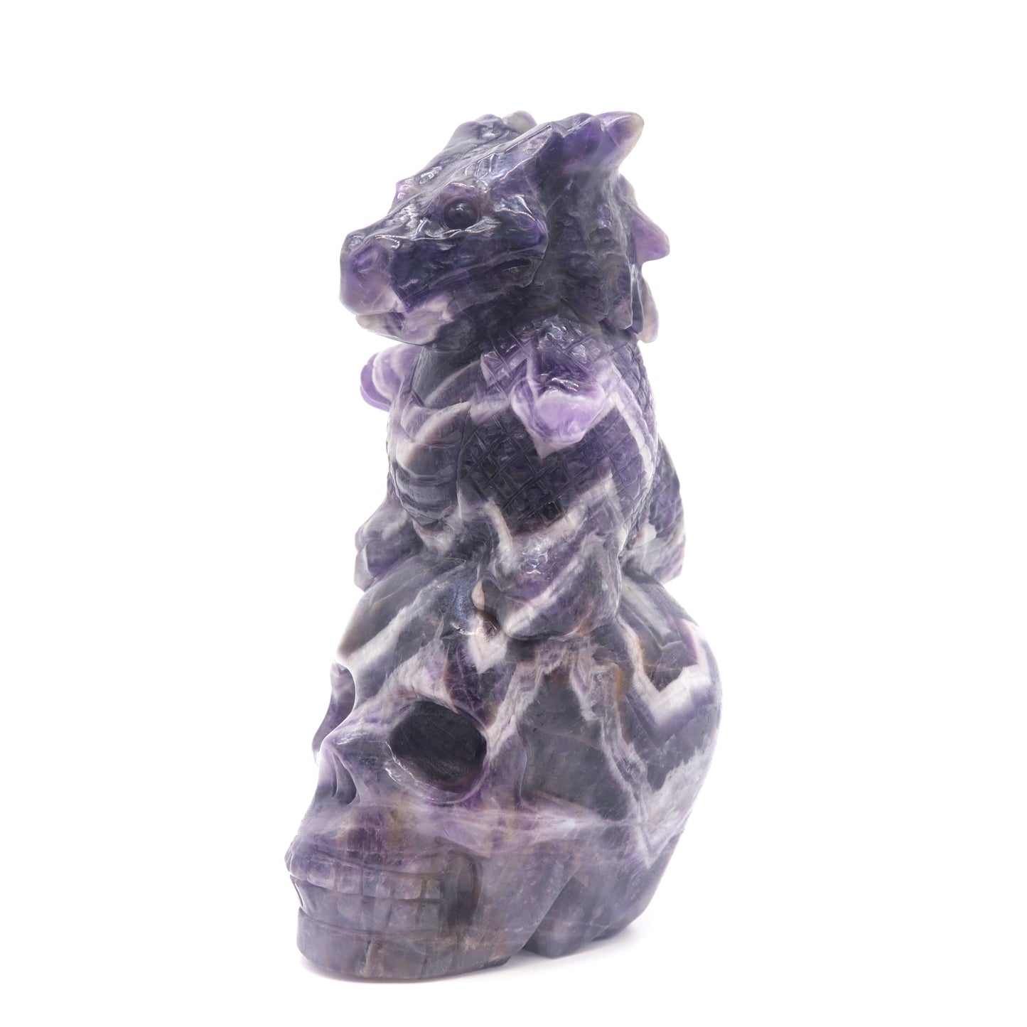 6" Natural Dream Amethyst Dinosaur Skull Figurine Realistic Crystal Healing