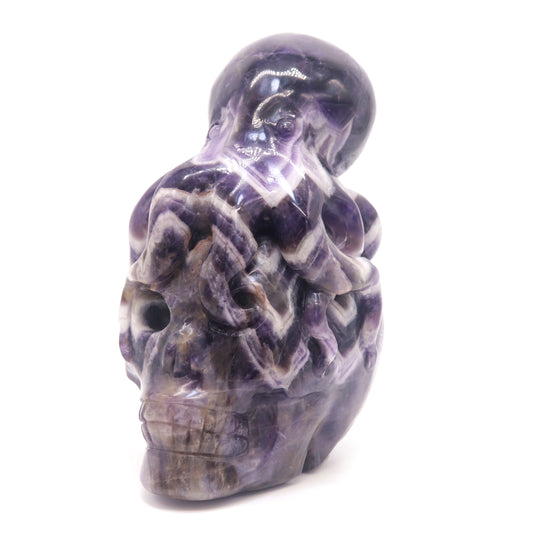 3.15lb Natural Dream Amethyst Octopus Skull Figurine,  Realistic Crystal Carved Healing