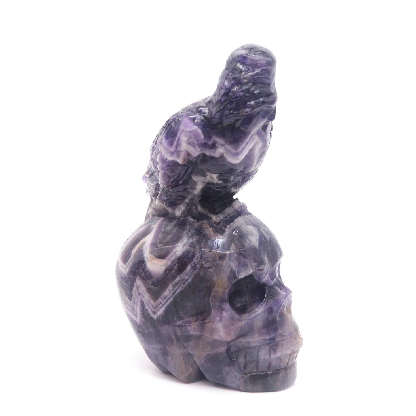 6" Natural Dream Amethyst Skull Bird Figurine Realistic Crystal Carved Healing