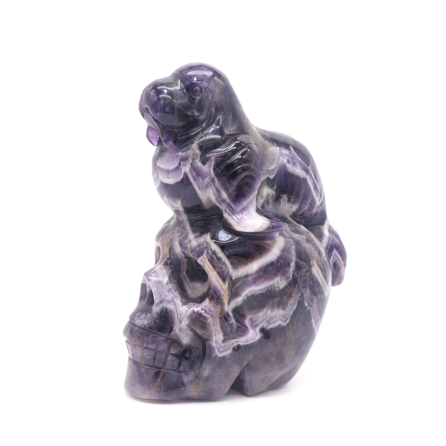 5.8" Natural Dream Amethyst Skull Walrus Figurine Crystal Carved Healing