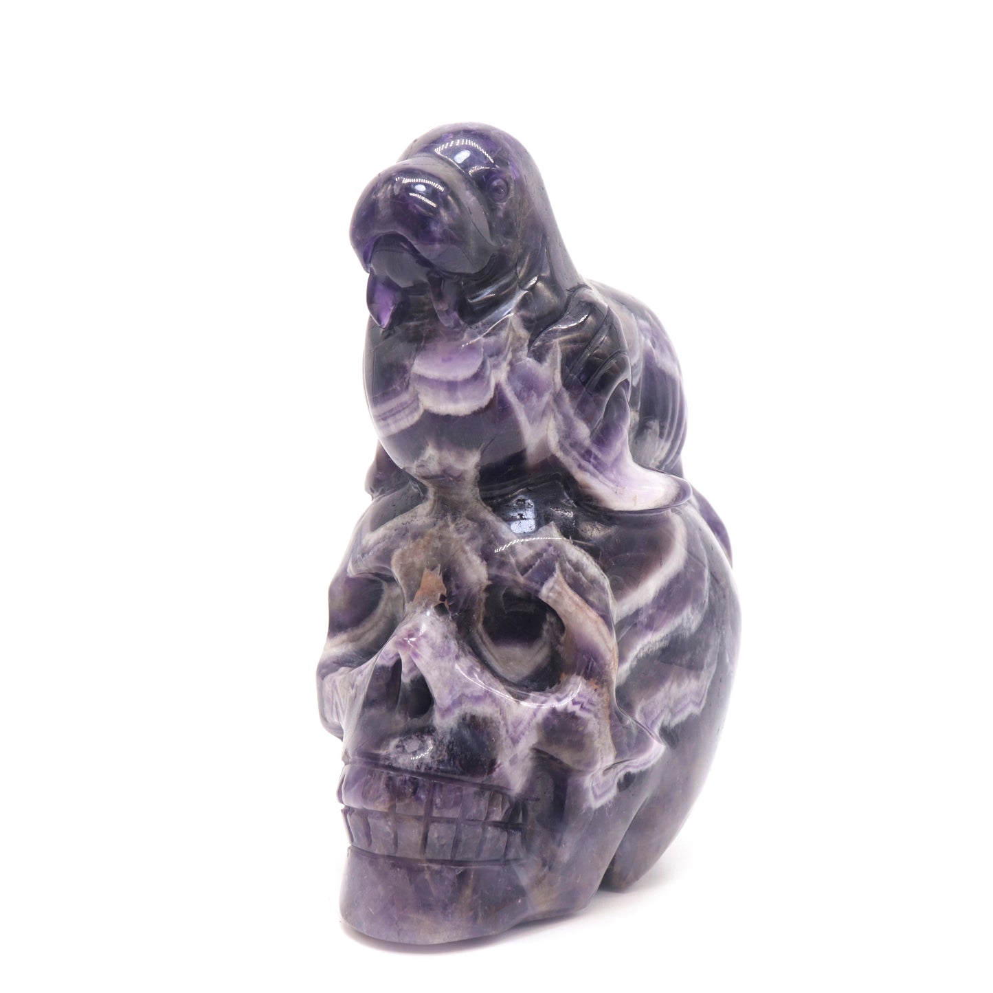 5.8" Natural Dream Amethyst Skull Walrus Figurine Crystal Carved Healing