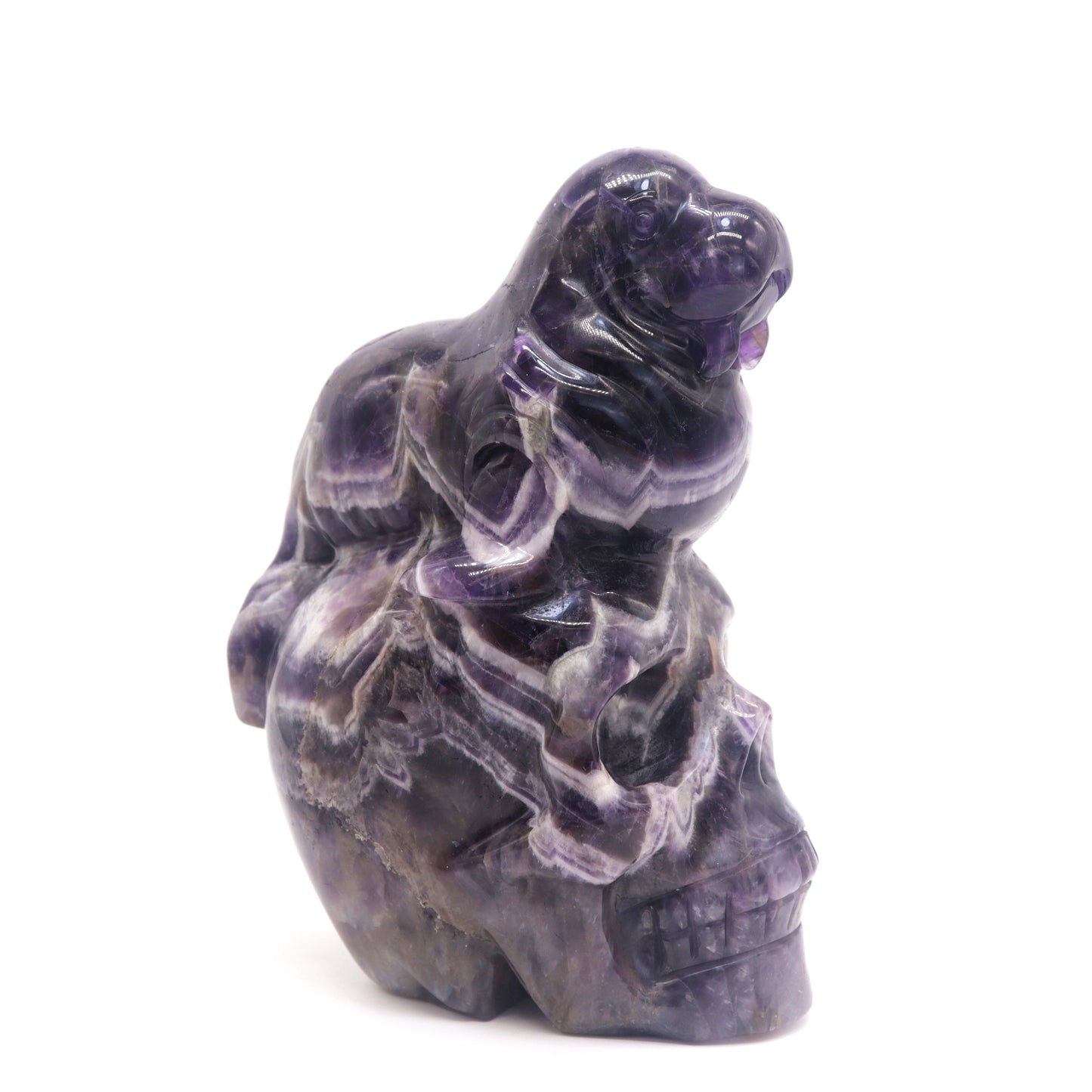 5.8" Natural Dream Amethyst Skull Walrus Figurine Crystal Carved Healing