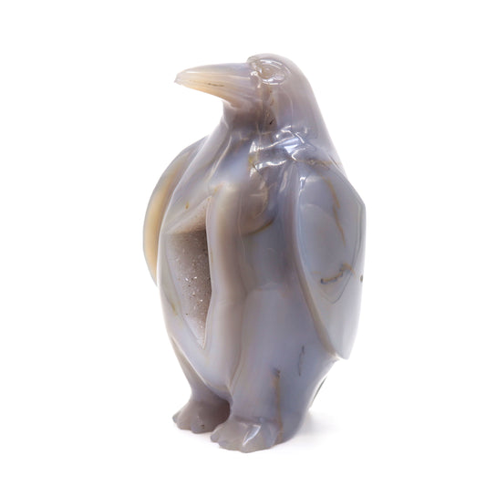 5" Hand Carved Druzy Agate Crystal penguin Statue Quartz Healing