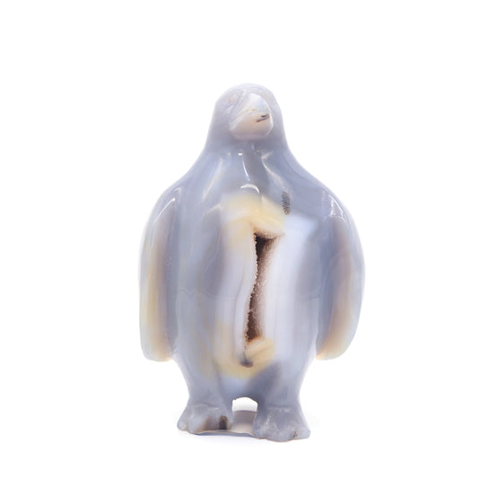 5" Hand Carved Druzy Agate penguin Statue Crystal Animal Carving Quartz Healing