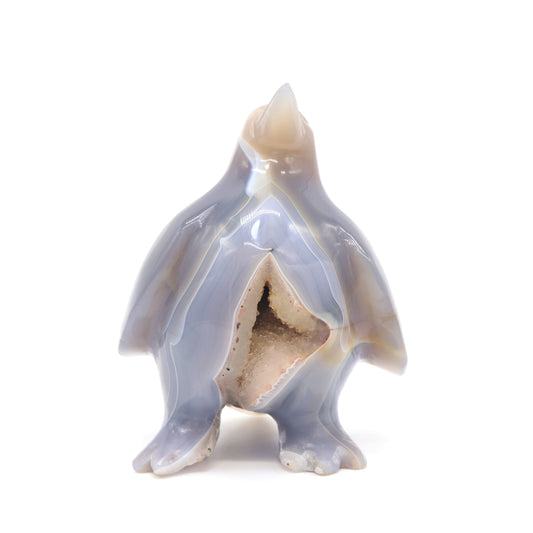 3.8" Hand Carved Druzy Agate penguin Figurine Crystal Animal Carving Quartz Healing