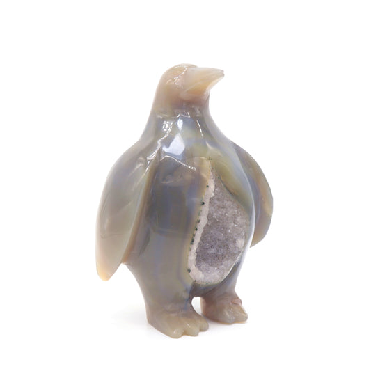 4.5" Hand Carved Druzy Agate penguin Sculpture Crystal Animal Carving Quartz Healing