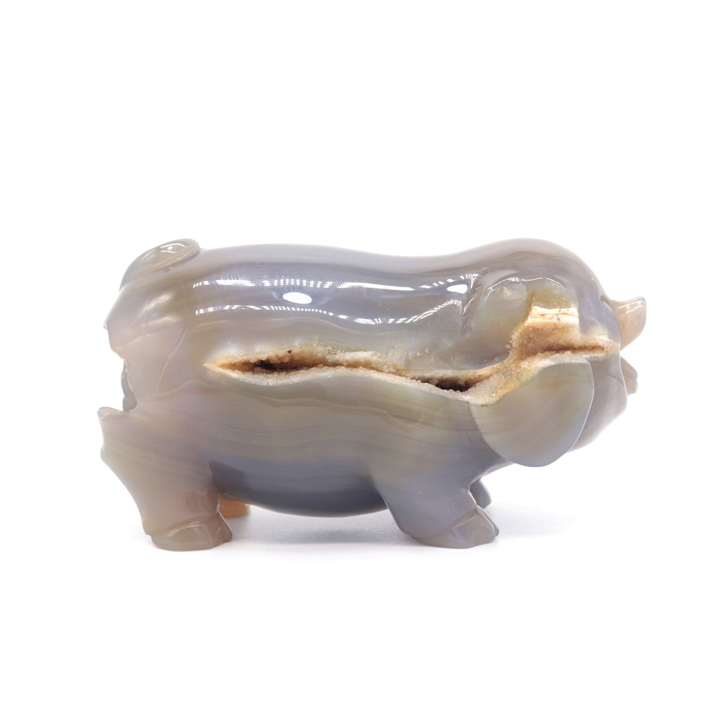 5" Hand Carved Druzy Agate Pig Statue Crystal Animal Carving Quartz Healing
