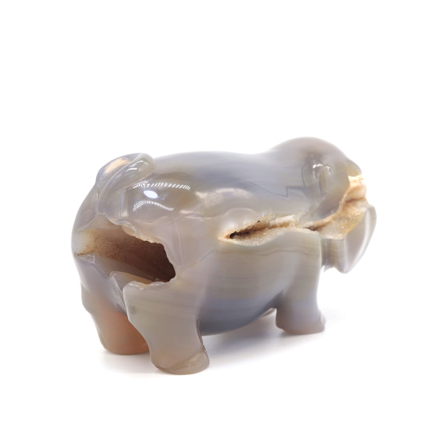 5" Hand Carved Druzy Agate Pig Statue Crystal Animal Carving Quartz Healing