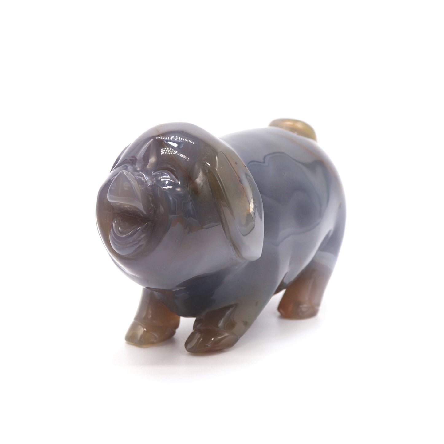 5" Hand Carved Druzy Agate Pig Statue Crystal Animal Carving Quartz Healing