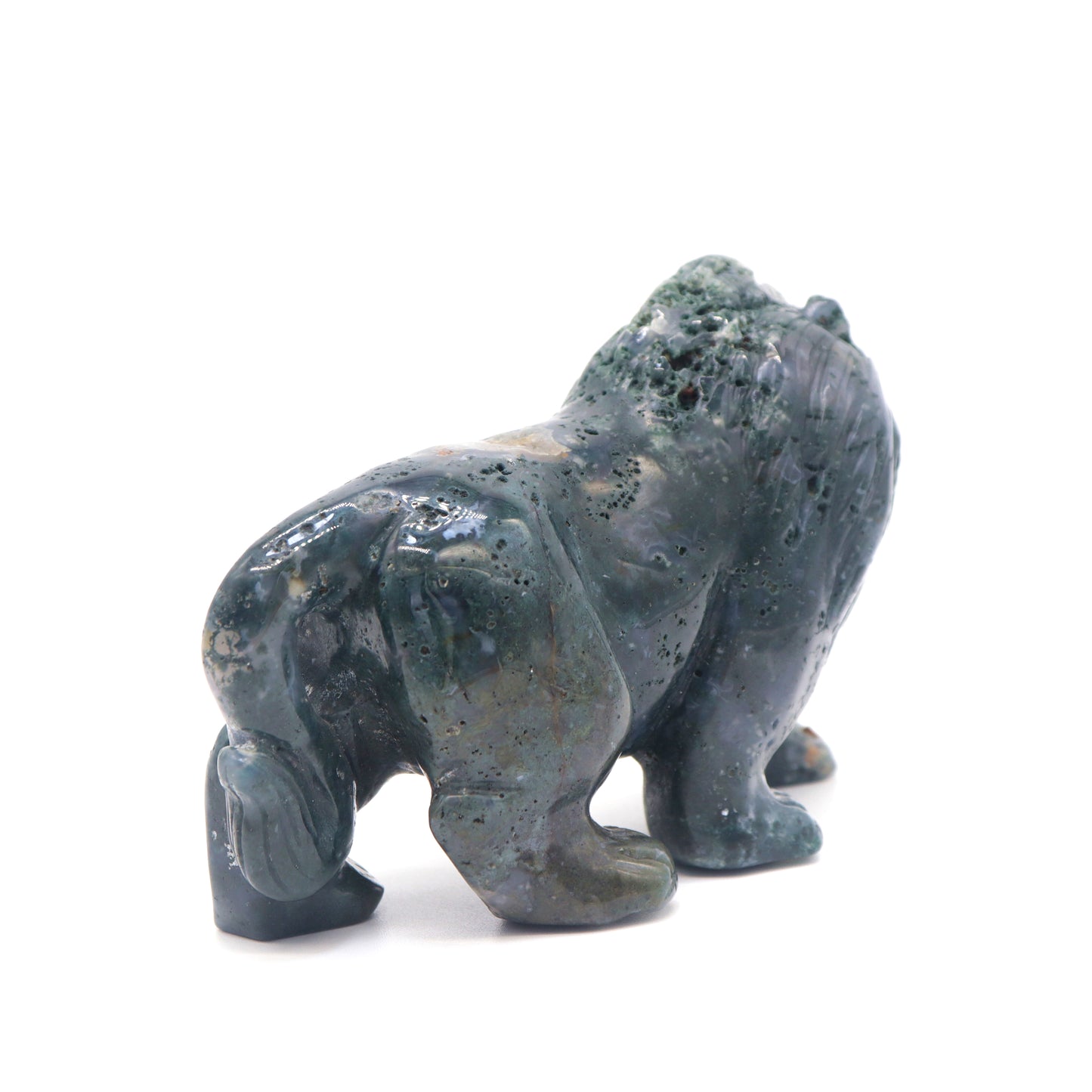 5" Hand Carved Moss Agate Lion Crystal Animal Statues Quartz Healing Decor Reiki
