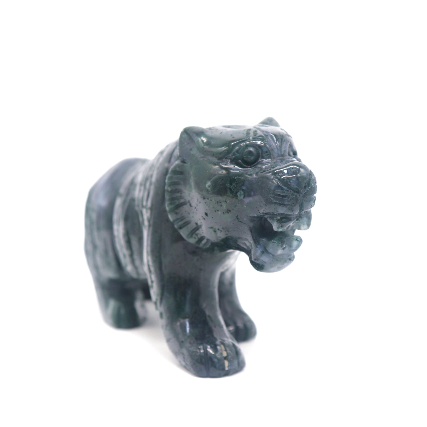 5.5" Hand Carved Moss Agate Tiger Crystal Animal Statues Quartz Healing Decor Reiki