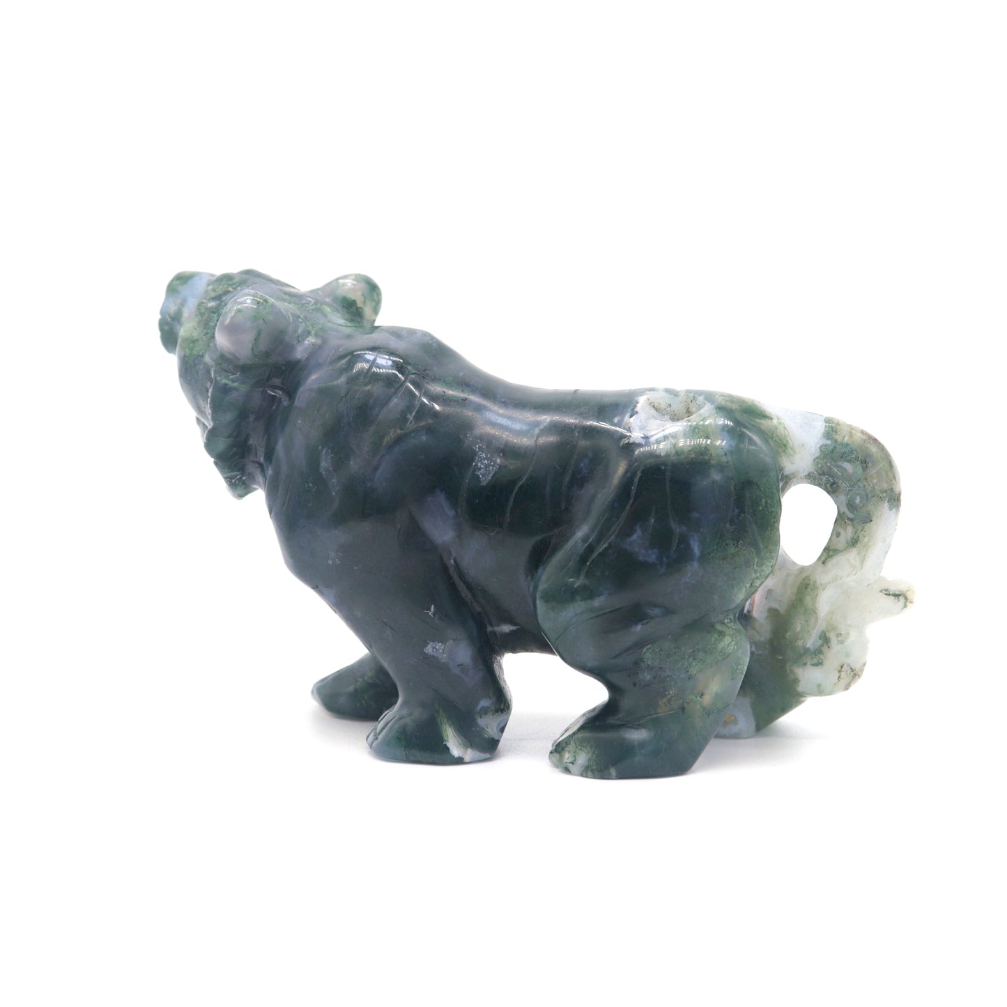 5" Hand Carved Moss Agate Tiger Crystal Animal Statues Quartz Healing Decor Reiki