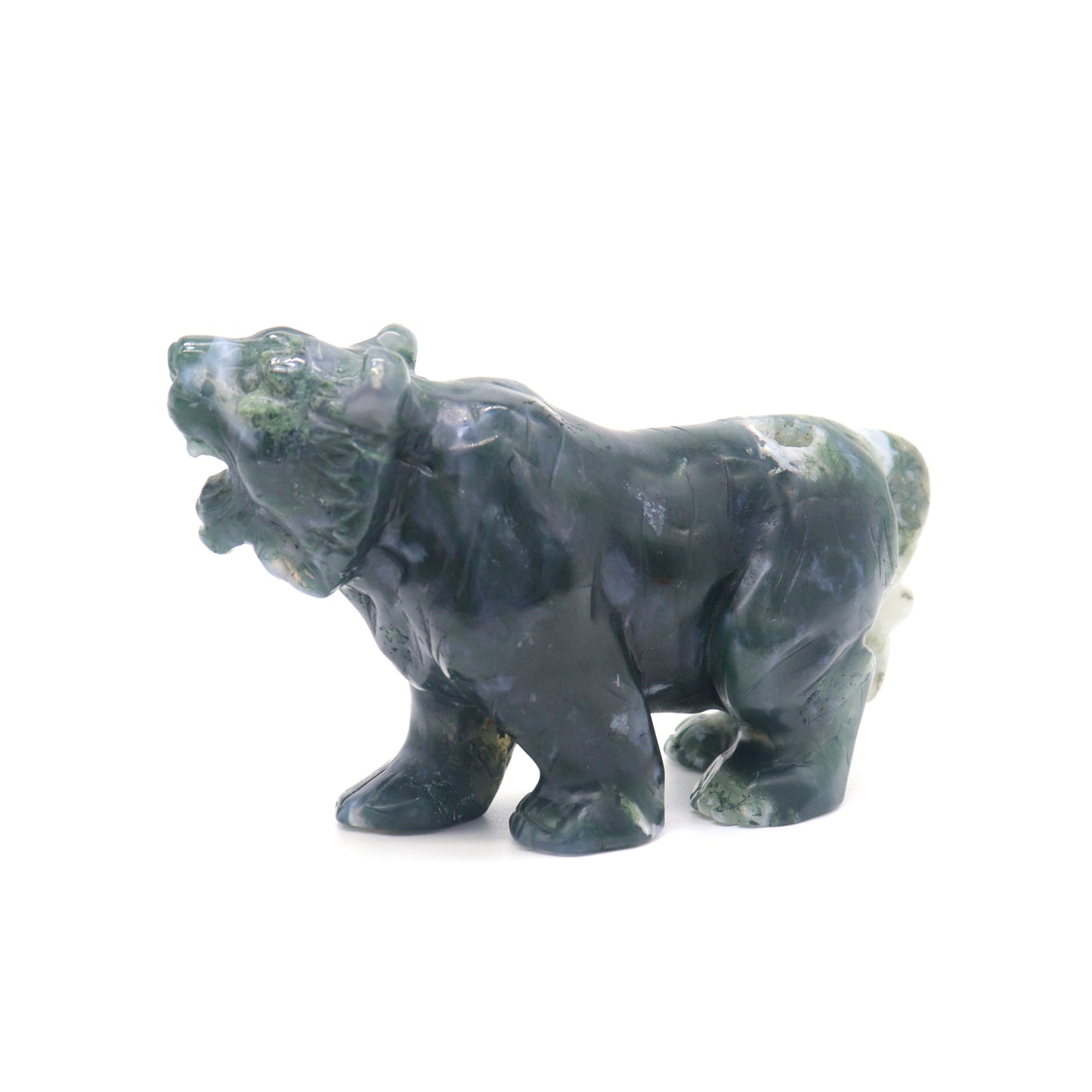 5" Hand Carved Moss Agate Tiger Crystal Animal Statues Quartz Healing Decor Reiki