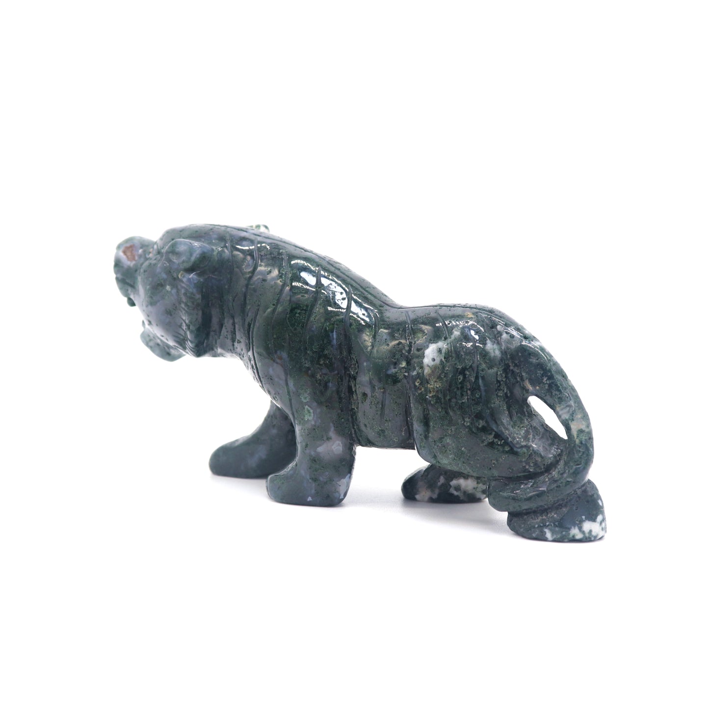 5" Hand Carved Moss Agate Tiger Crystal Animal Statues Quartz Healing Decor Reiki