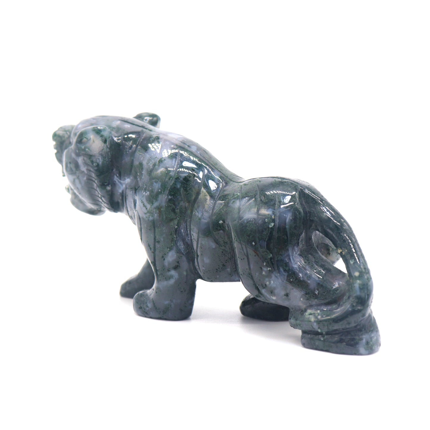 5.5" Hand Carved Moss Agate Tiger Crystal Animal Statues Quartz Healing Decor Reiki