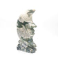 7" Hand Carved Moss Agate Moon Face Crystal Statues Quartz Healing Decor Reiki