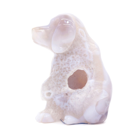 4" Hand Carved Druzy Agate Dog Figurine Crystal Puppy Carving Healing