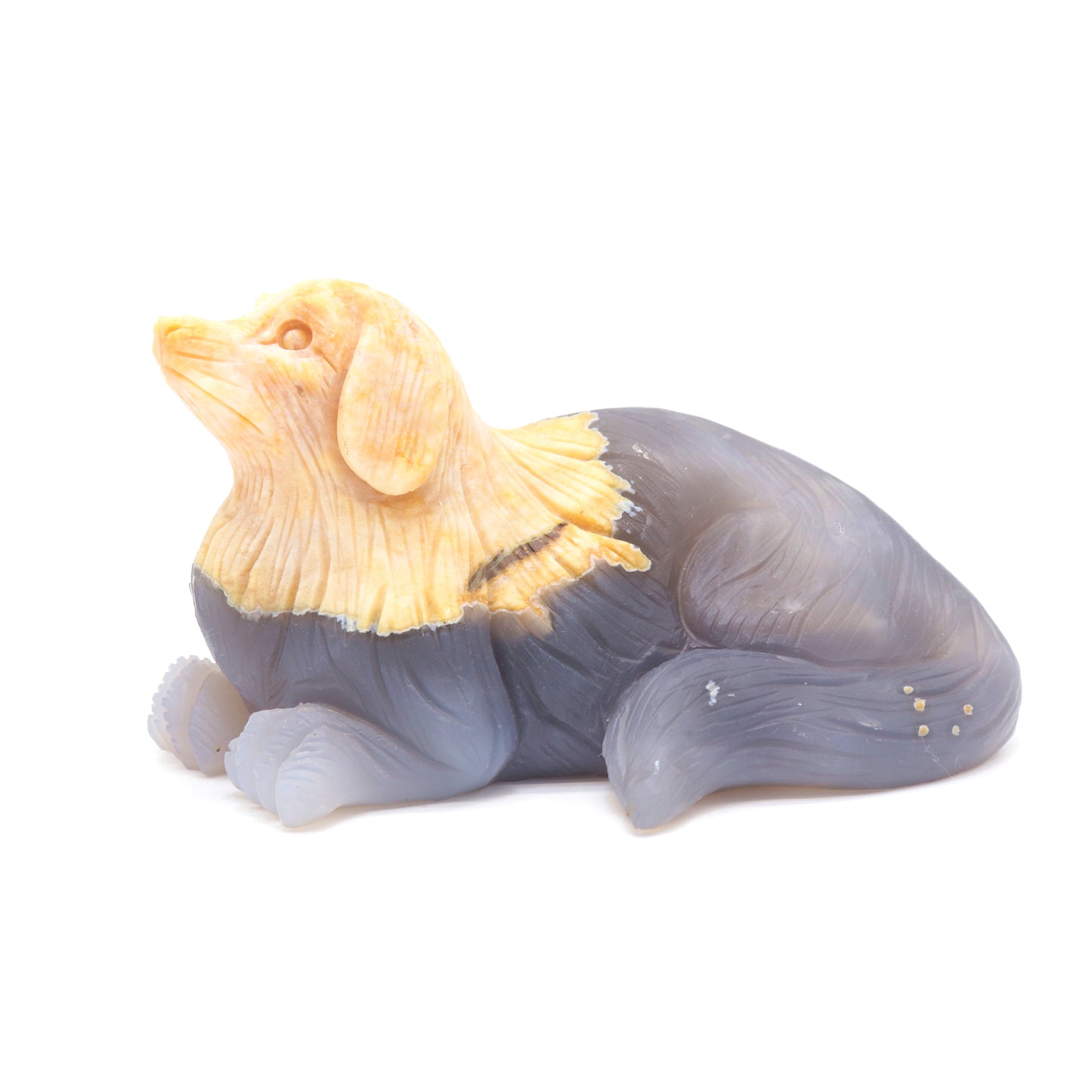 5" Hand Carved Flower Agate Dog Statue Crystal Puppy Carving Healing