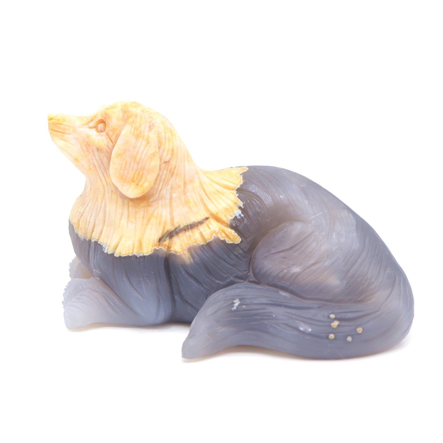 5" Hand Carved Flower Agate Dog Statue Crystal Puppy Carving Healing