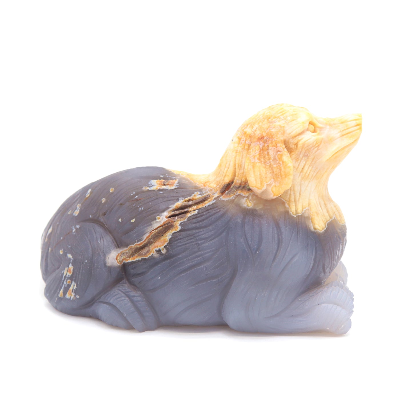 5" Hand Carved Flower Agate Dog Statue Crystal Puppy Carving Healing
