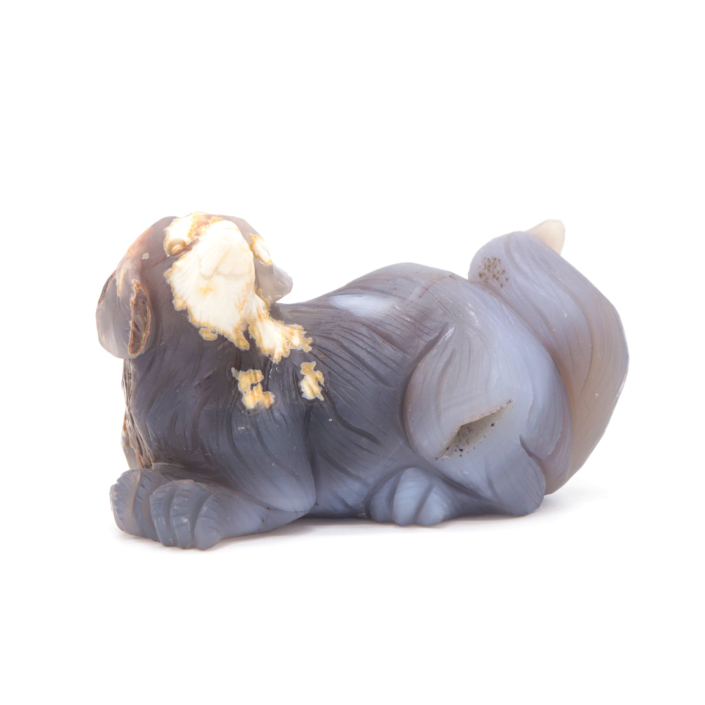 5" Hand Carved Flower Agate Dog Statue Crystal Puppy Carving Healing