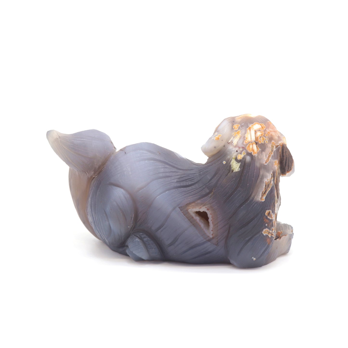 5" Hand Carved Flower Agate Dog Statue Crystal Puppy Carving Healing