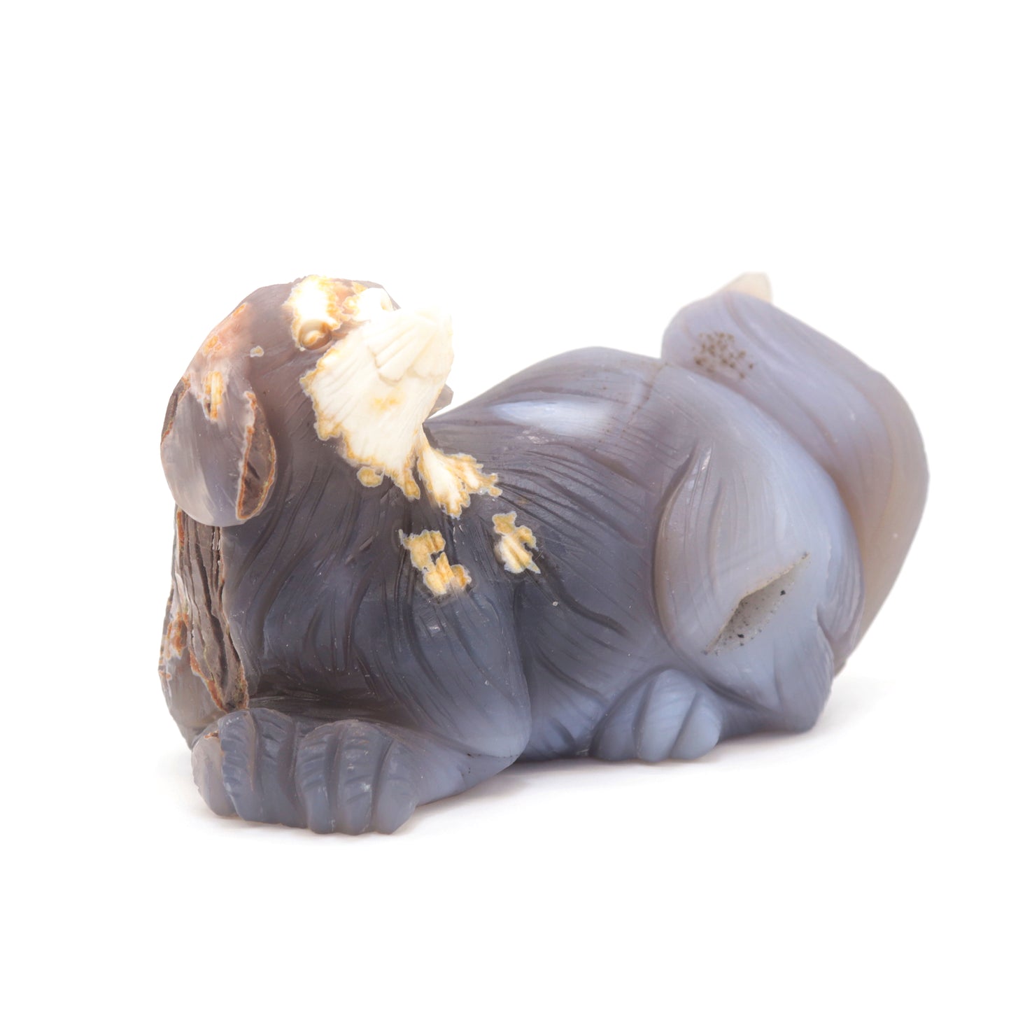 5" Hand Carved Flower Agate Dog Statue Crystal Puppy Carving Healing