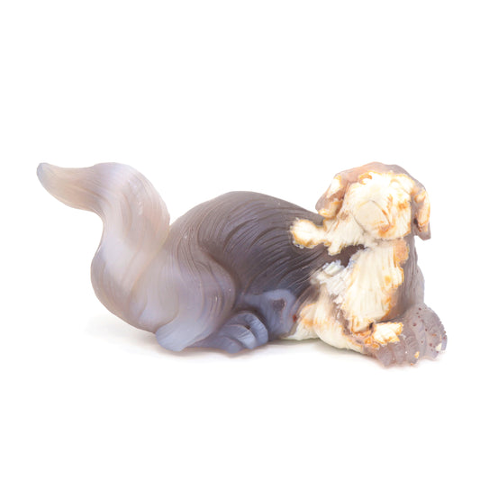 2.5" Hand Carved Flower Agate Crystal Dog Figurine Quartz Puppy Gift